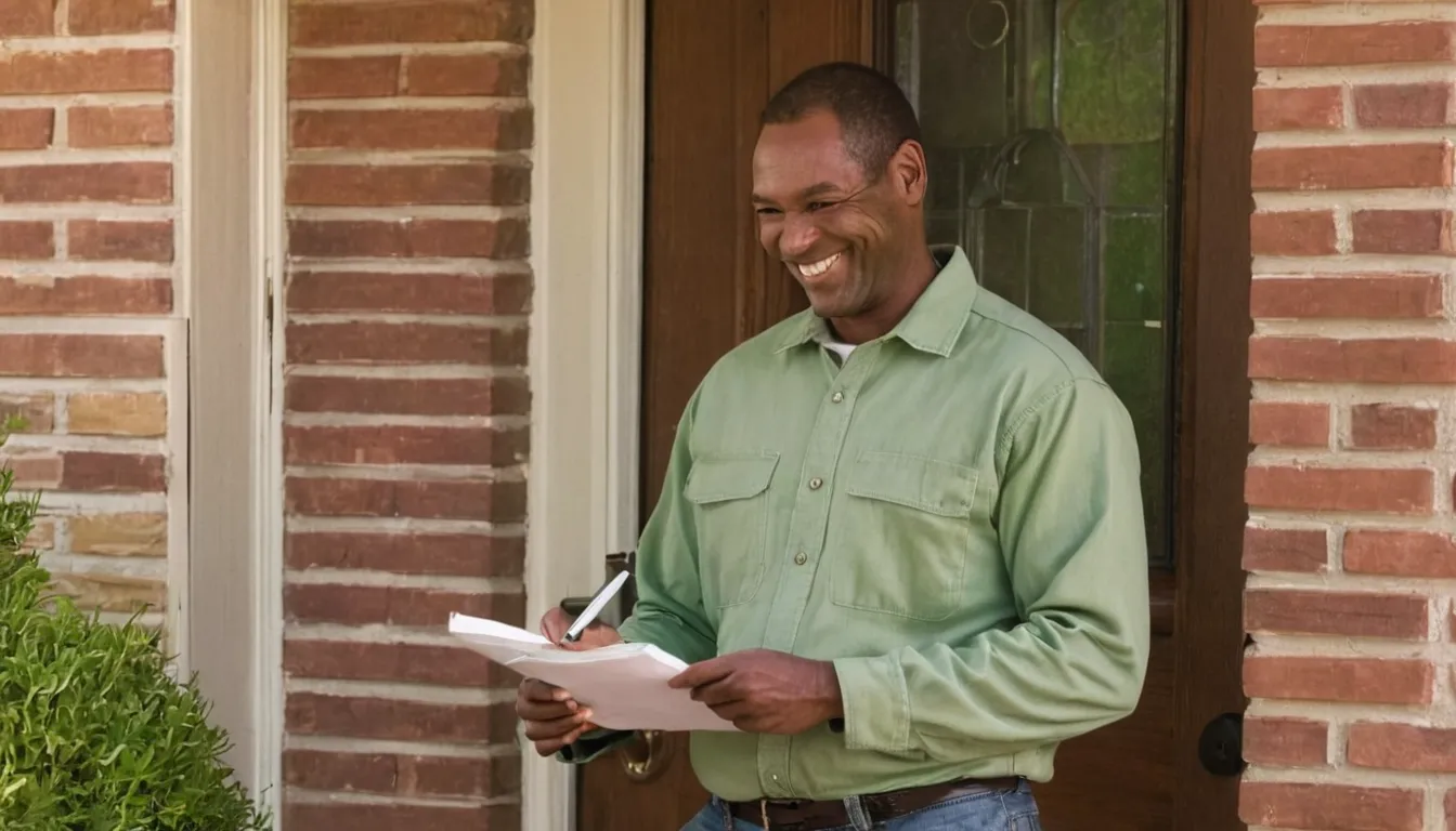 A friendly pest control provider talking with a homeowner at a front door in Fate